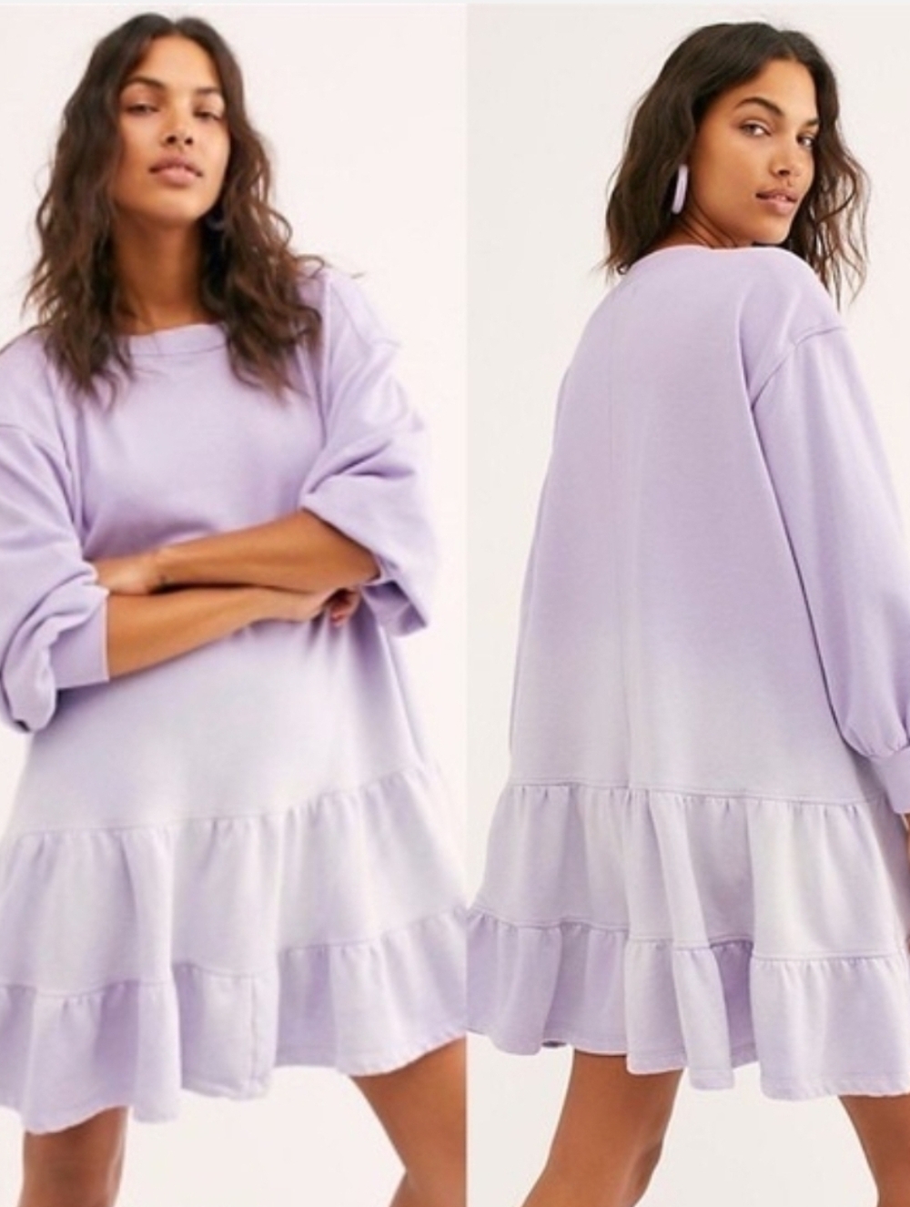 We The Free Purple Lilac Sunny Side Long Sleeve Mini Dress